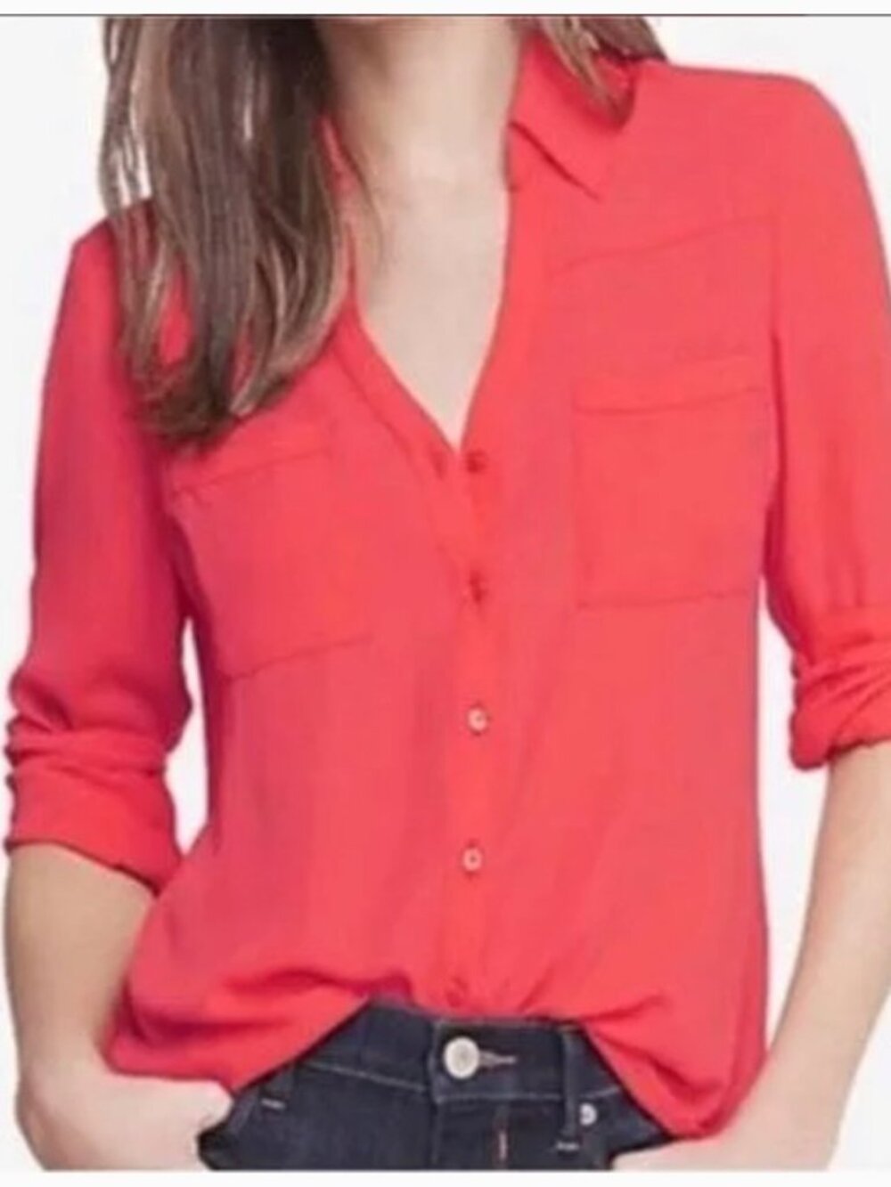 VINTAGE 90s Express Coral Sheer Chiffon Button Down Blouse